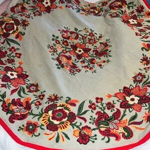 Vintage MCM Nordic Linen Round tablecloth 68”